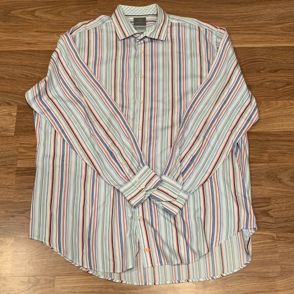 Thomas Dean Striped Long Sleeve Dress Shirt XXL - Picture 2 of 6